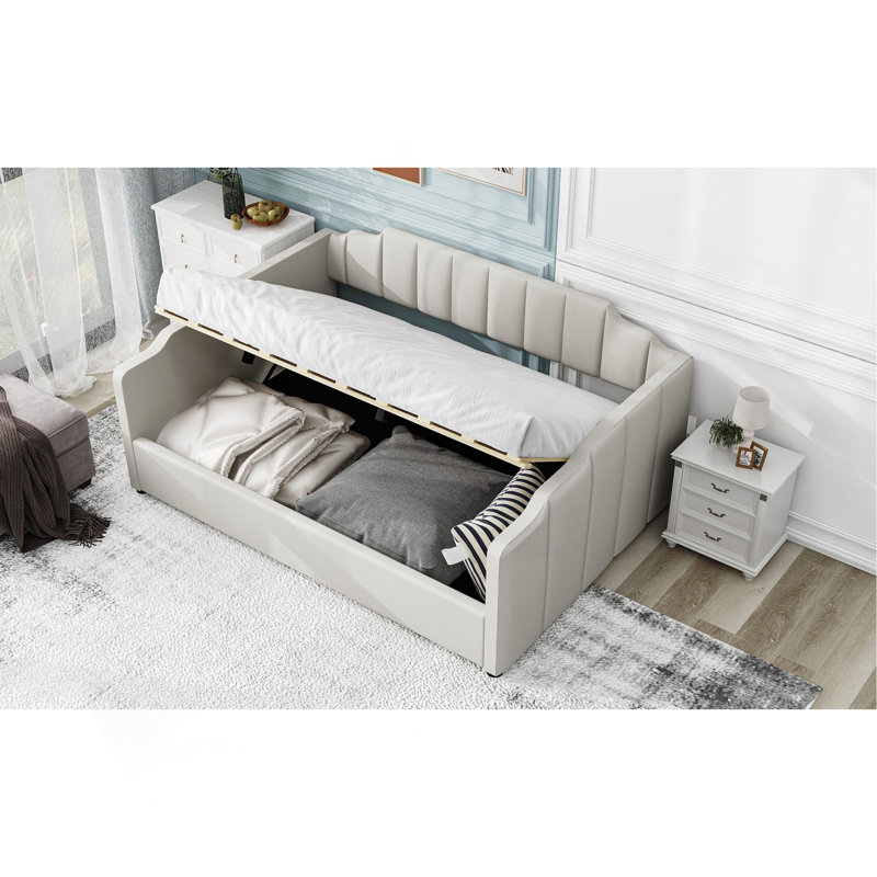Lit de jour rembourré avec rangement inférieur, Complet/Double, Blanc