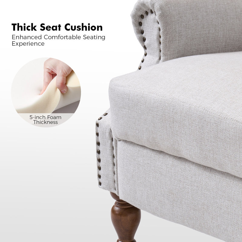 Pharris Manual Push Back Recliner with Nailheads, Oatmeal