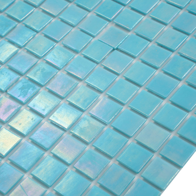 Carreau de mosaïque en verre bleu cyan brillant de 12 po x 12 po Nacreous (paquet de 20 pieds carrés) (paquet de 20)