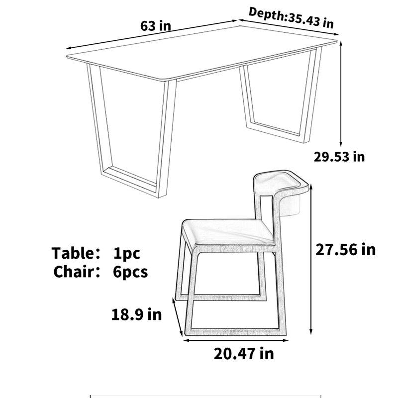 Table de salle à manger rectangulaire, H 29,53 po x L 63 po x l 35,43 po