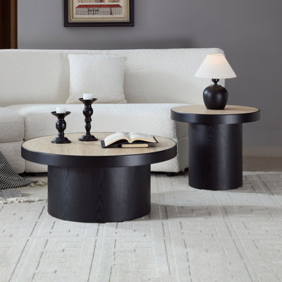 Ensemble de 2 tables basses, table basse ronde en panneau de fibres à densité moyenne pour salon, appartement et espace de loisirs