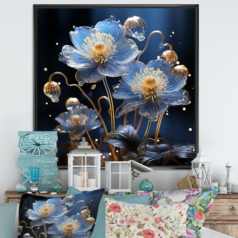 Céleste harmonie florale I sur toile, H 36 po x l 36 po x P 1,5 po, Cadre flottant noir