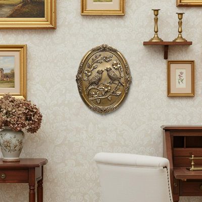 Vintage Hand Painted Embossed Couple Bird Wall Sculpture Antique Home Decor