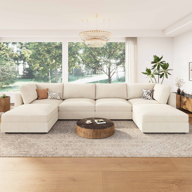  Bouley U-shaped Corduroy Modular Sectional Cloud Couch, Beige Corduroy