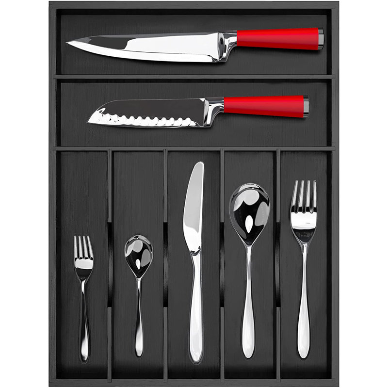 Organisateur de tiroir de cuisine en bambou Arayeli Luxury - 7 pièces, blanc, Noir