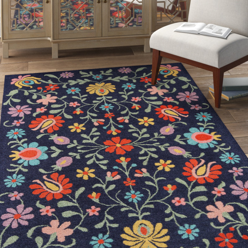 Annechien Hand Tufted Wool Floral Indoor Rug, Rectangle 5' x 8'