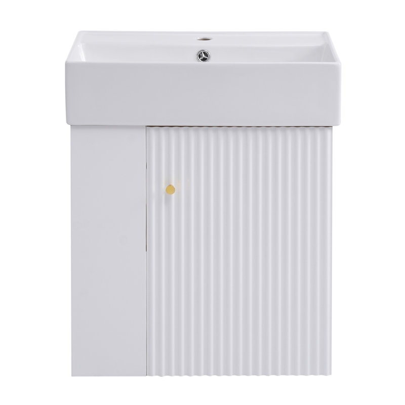 Meuble-lavabo flottant moderne de 21,6 pouces avec lavabo en céramique et rangement à gauche, conception peu encombrante pour les salles de bain compactes