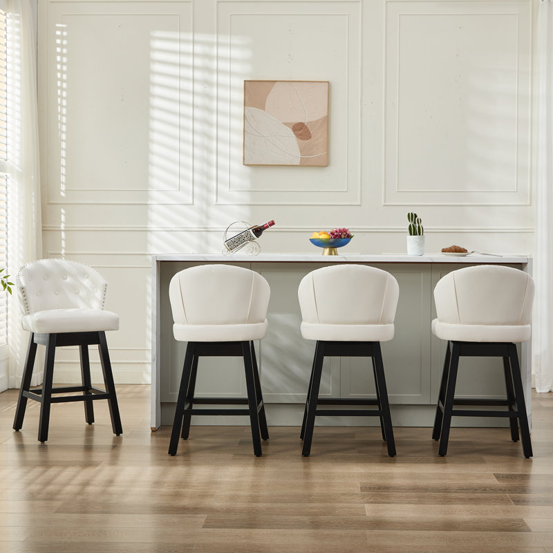 Aadhvika Upholstered BarStools with Solid Wood Frame, Counter Stool (26" Seat Height), White/Faux Leather