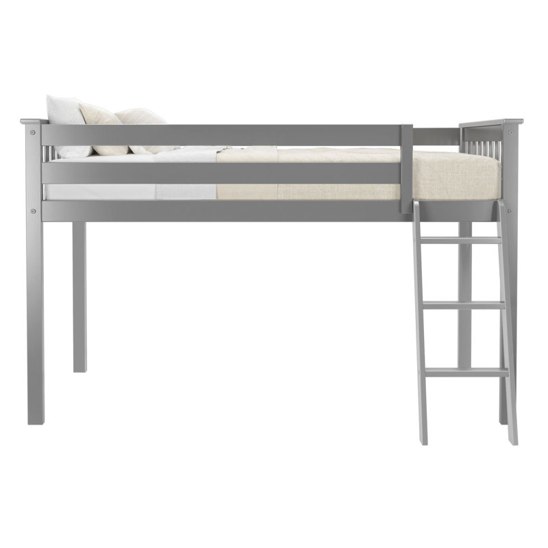 Twin Solid Wood Slat Loft Bed with Angle Ladder, Gray