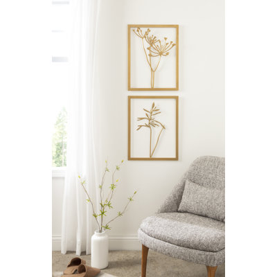 "Botanical 2 Piece Picture Frame Painting Set on Metal"