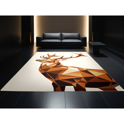 Tapis beige moelleux moelleux à motif cerf cerf moderne - reliure beige