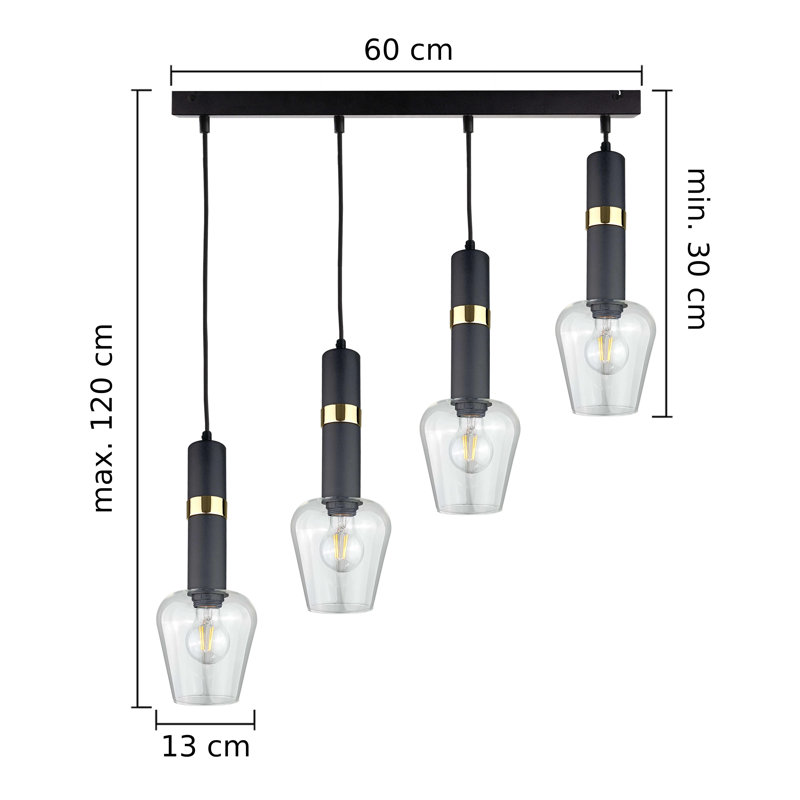 Kiron 4 - Light Kitchen Island Pendant, Black/Gold