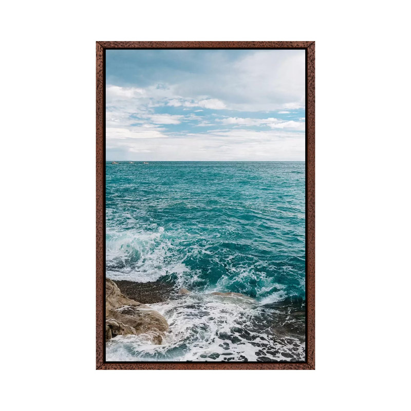 Amalfi Coast Water V 1 Piece Wall Art on Canvas, 101.6cm H x 66.04cm W x 3.81cm D, Classic Brown Wood Framed