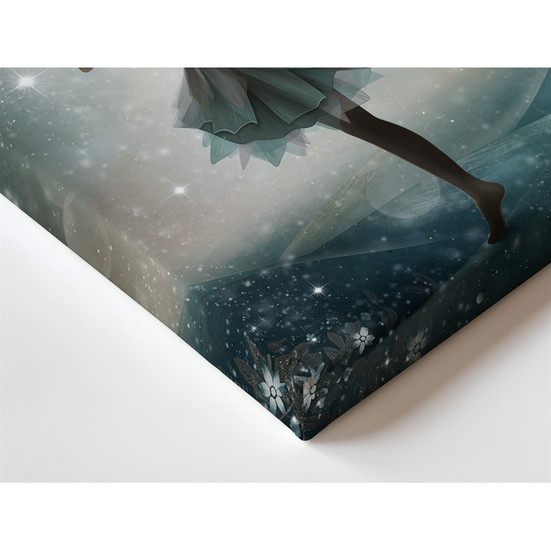 Reproduction d'art sur toile représentant une fée fantaisiste, art mural dans une pose dynamique avec toile délicate