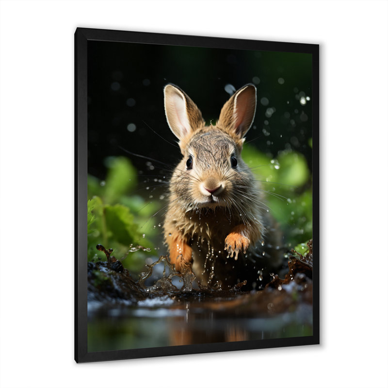 Rabbit Energetic Hopper - Reproduction d'art mural animaux, Cadre photo noir, H 20 po x l 12 po x P 1 po