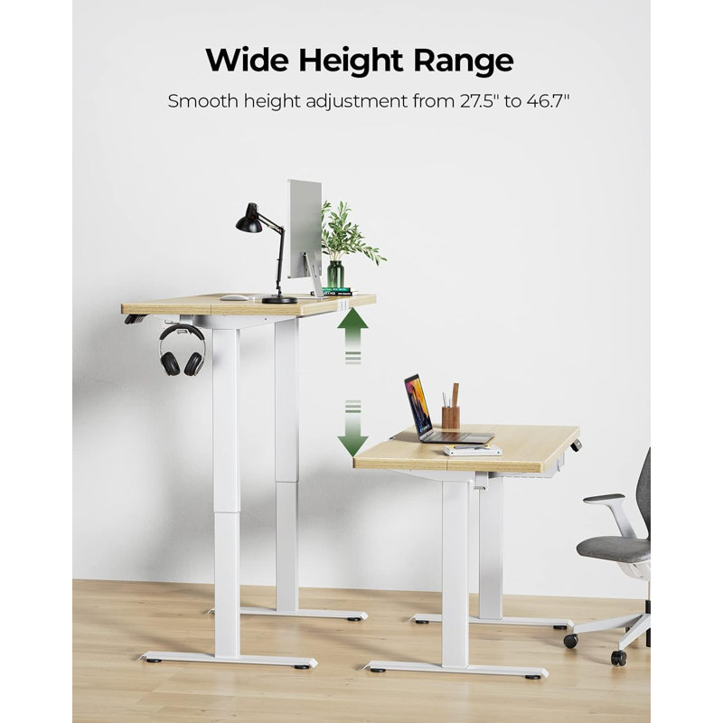 Electric Height Adjustable Standing Desk With Built-In Drawer, Durable Maple Desktop, Quiet Motor, And Stable Frame For Home Office