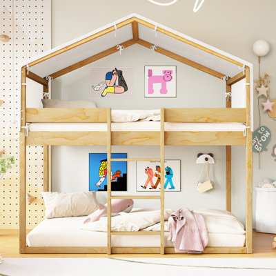 Lit simple superposé en bois avec tente