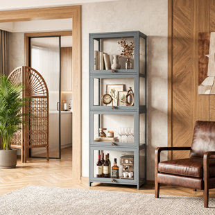 Vitrine moderne sur pied à 4 niveaux avec porte rabattable 55 po Modern, idéale pour le salon, la chambre à coucher ou le bureau