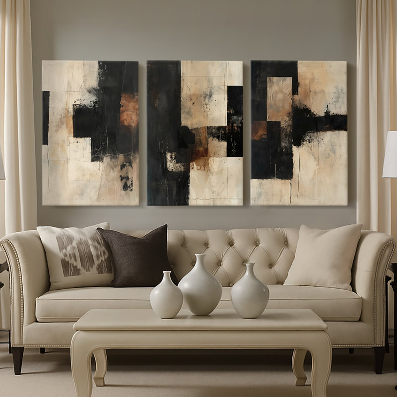 ABSTRACT Series CECLXI - Toile tendue sur mesure - 3 pièces, H 60 po x l 120 po