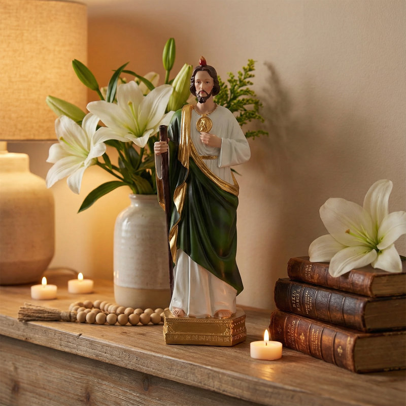 Statue de Saint Jude Thaddeus, figurine religieuse en résine peinte à la main