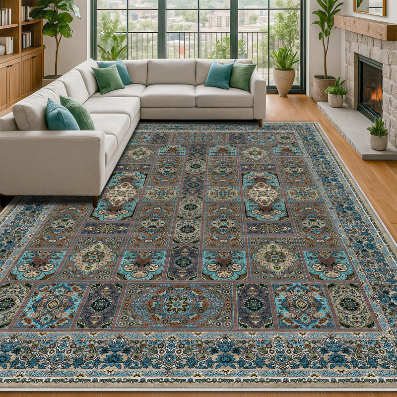 Oriental Floral ,Machine-Washable, Non-Slip Rugs., Rectangle 8' x 10'
