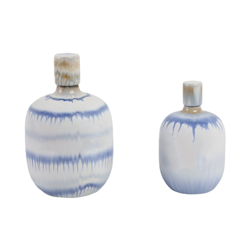 Stoneware Ceramic Jars with Modern Casual Design Decorative Home Accent Containers Set of 2.