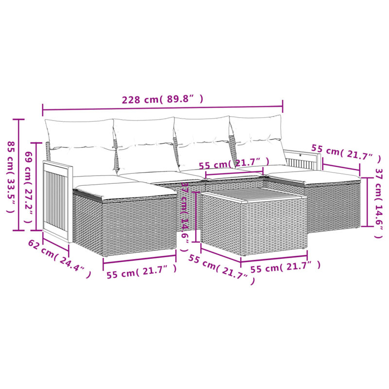 Ensemble de canapé de jardin en PE gris