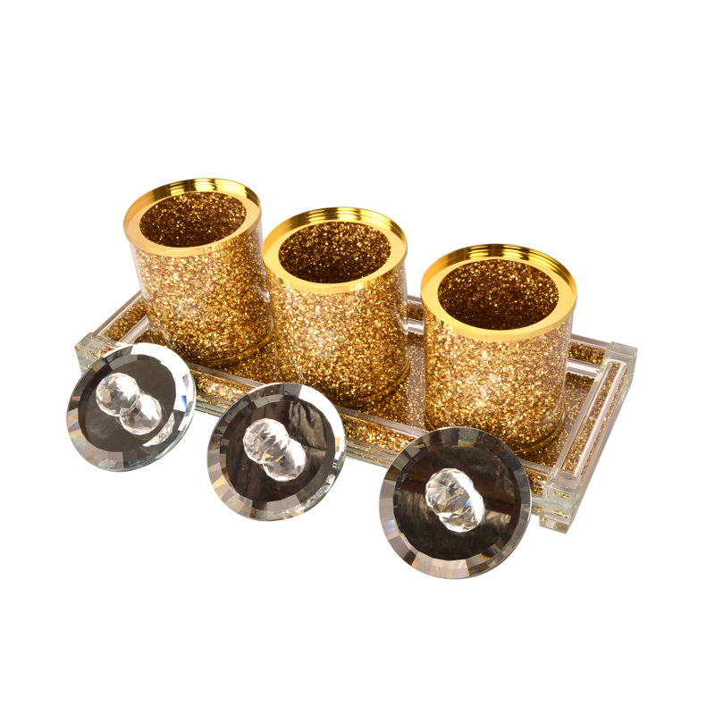 Glass Jar - Set of 3, Gold
