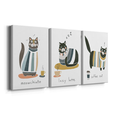 Coffee Cats I - Toile tendue avec châssis sur mesure - 3 pièces