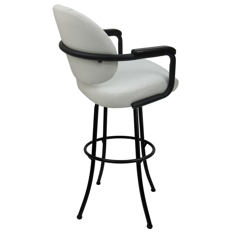 Tabouret de bar pivotant en métal Ivette M-70 de 30 po - Vinyle blanc - Noir, Tabouret de bar (siège d'une hauteur de 30 po)