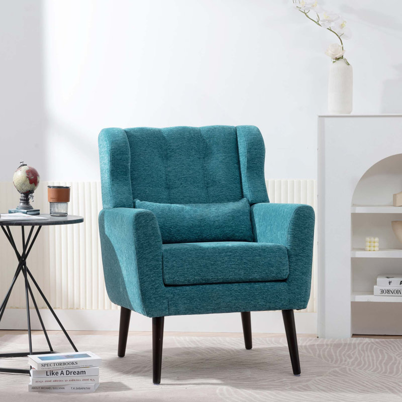 Chaise avec accoudoirs Mid-Century, Chenille bleu sarcelle