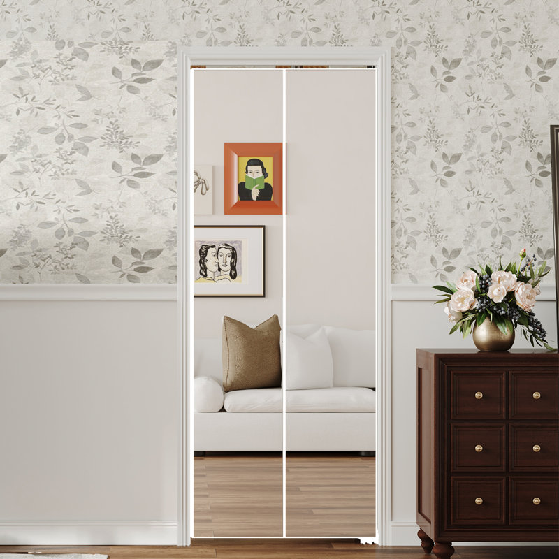 Porte CHIC MODE 36 po x 80 po, porte pliante vitrée avec cadre en aluminium blanc miroir, âme pleine en MDF et quincaillerie incluse.