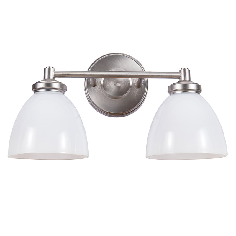 Brushed Nickel 2-Light Vanity Fixture with White Glass Shades
