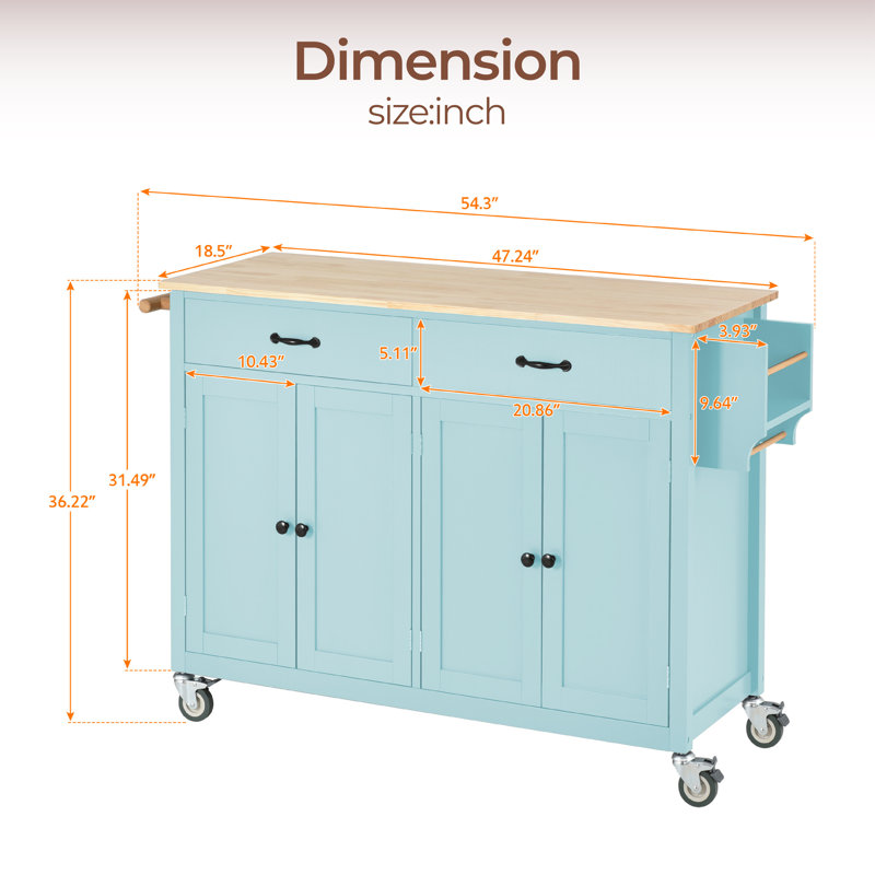Ayyan Wood Kitchen Cart, Mint Green