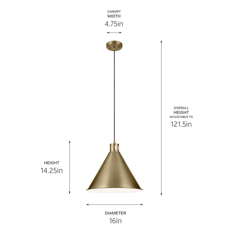 Luminaire suspendu conique 1 lumière 14,25 po, Laiton naturel