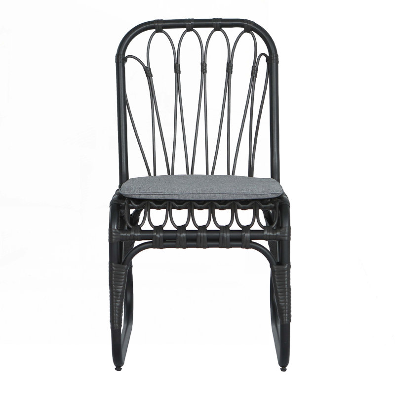 Outdoor PE Wicker Dining Chairs with Washable Cushion Set of 2, Gray, Frame Color