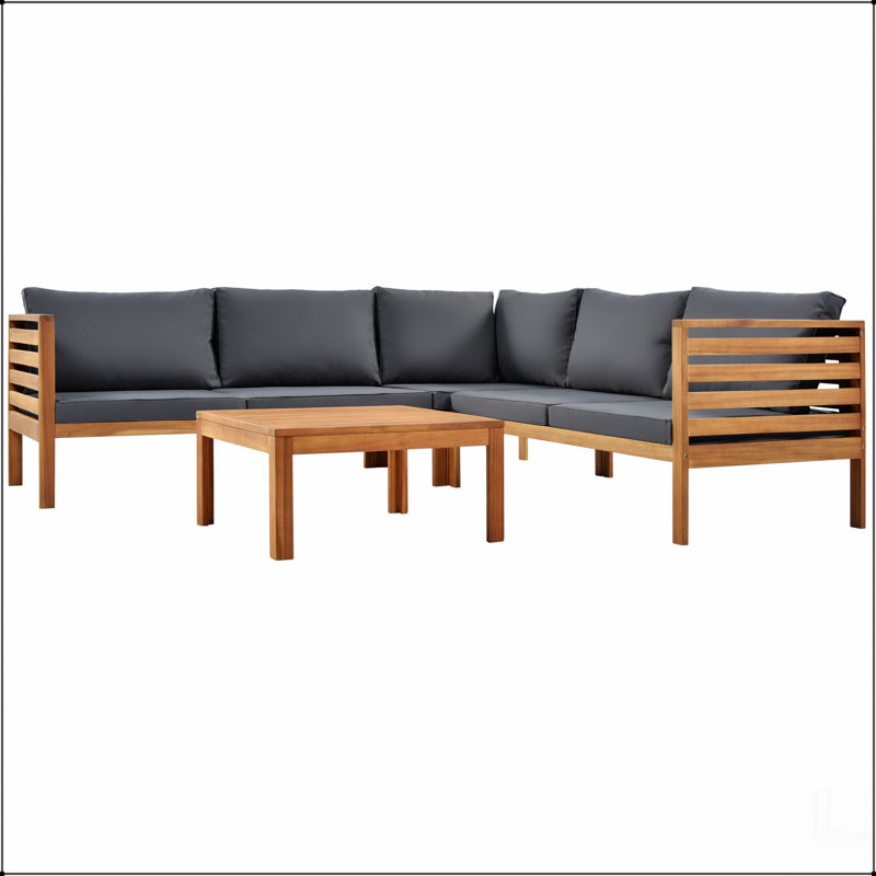 Ensemble de canapé d'extérieur à structure en bois avec coussins beiges Design exotique avec accessoires en métal robuste