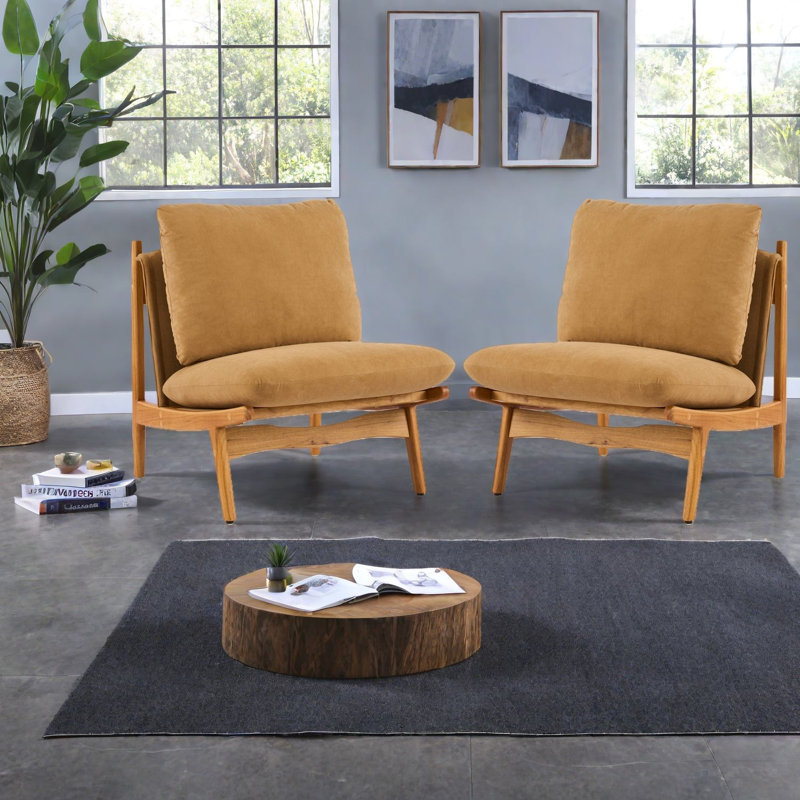 Chaises d'appoint moka durables, structure en bois massif, style Mid-Century pour le salon