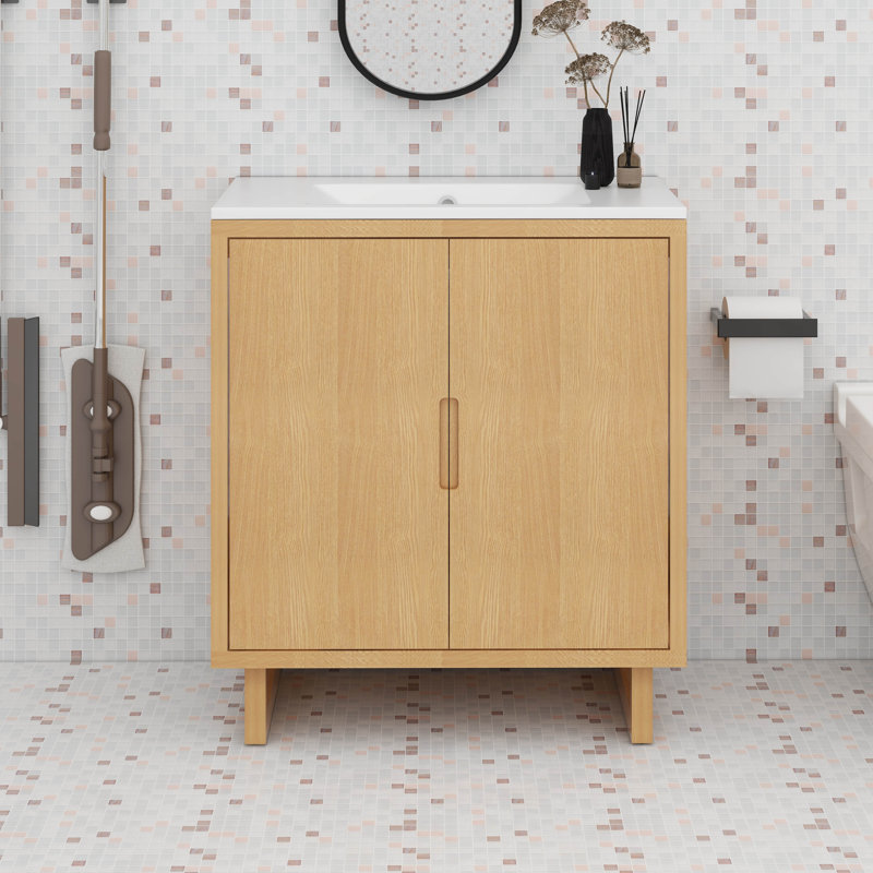 Ensemble de meuble-lavabo 30 po avec lavabo, armoire de rangement moderne pour salle de bain, Bois robuste