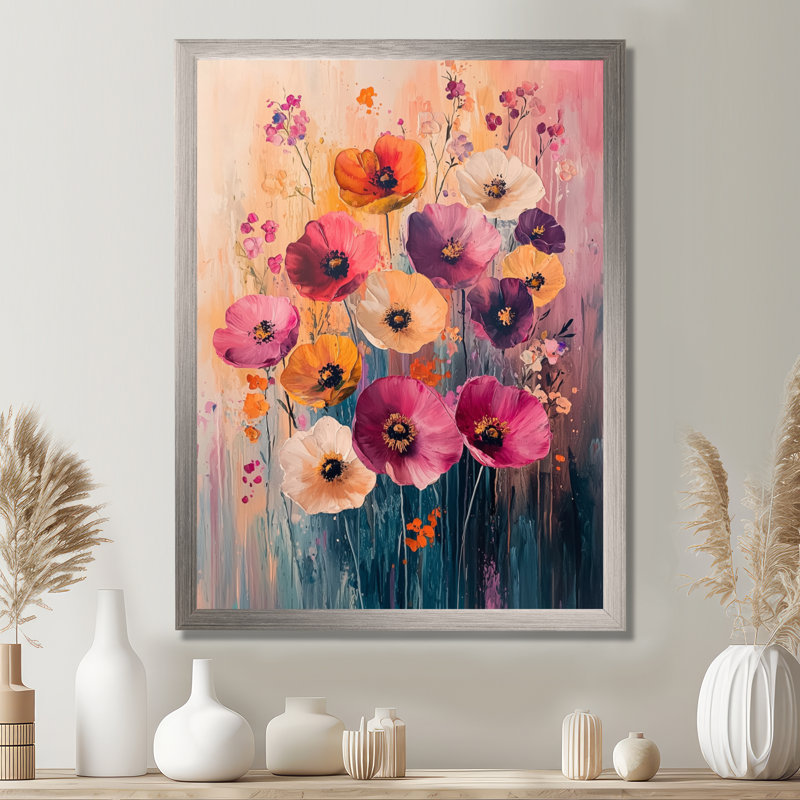 Bart - art mural floral, Argent argent, H 20 po x l 12 po, Reproduction encadrée d'une seule photo