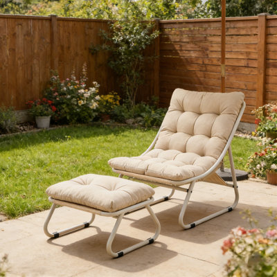 Outdoor Patio Lounge Chair with Ottoman Adjustable Recliner for Garden
