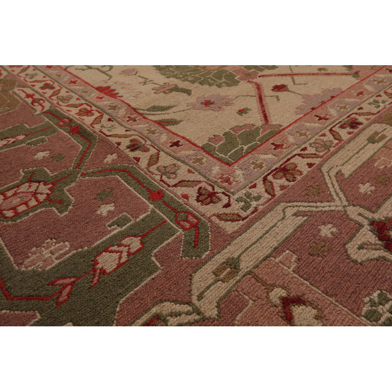 Tapis oriental beige / rosé / vert en laine noué à la main 10 pi 3 po x 13 pi 9 po Oriental