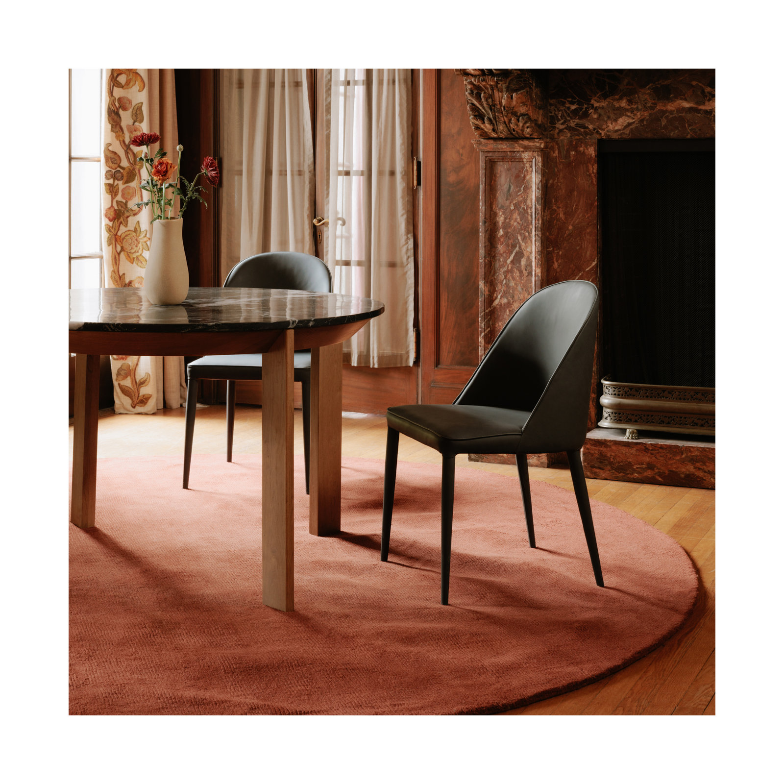 Brennon Upholstered Side Chair in Gray, Black Fade Faux Leather