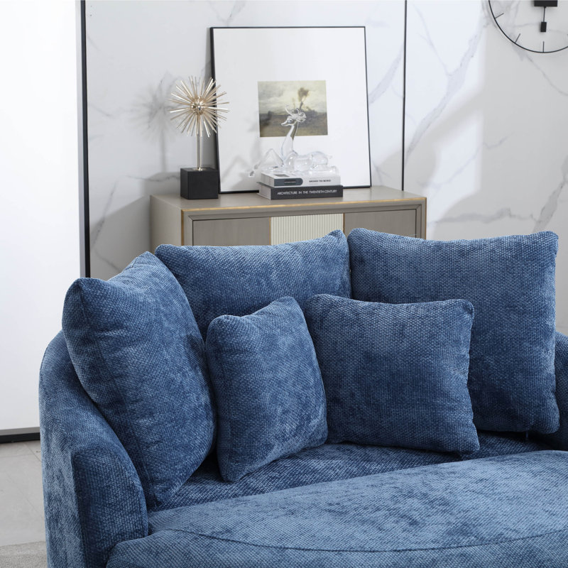 Fauteuil demi-tonneau surdimensionné avec housse, Chenille bleu
