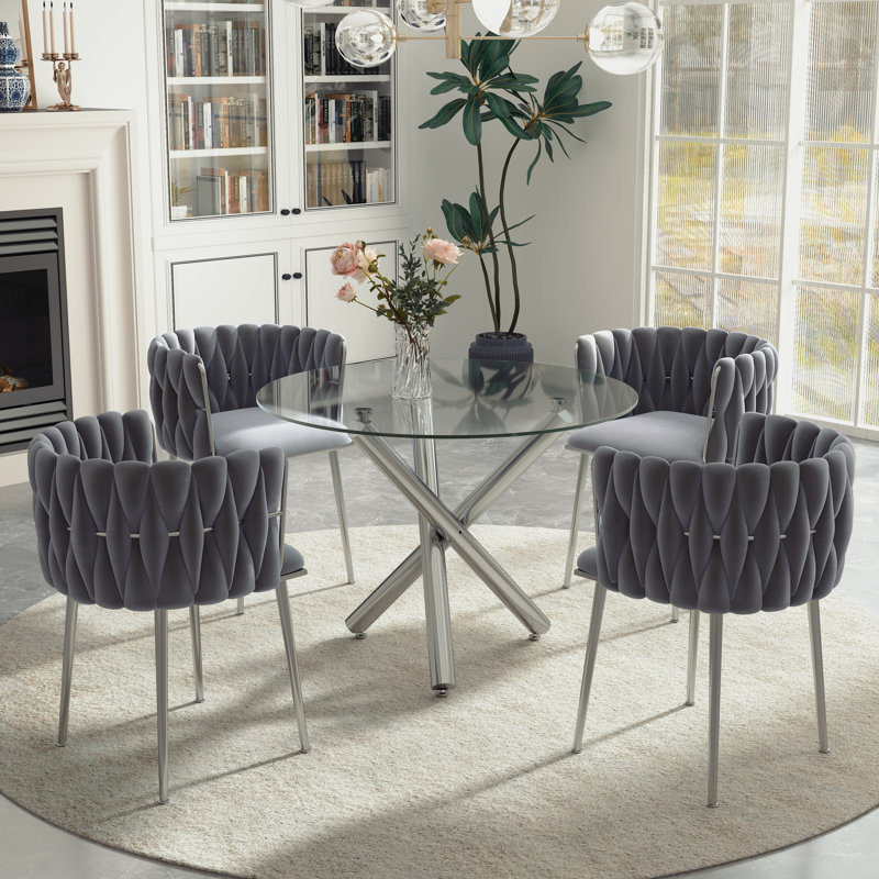 Ensemble de salle à manger Raykwan, Gris, H 29,5 po x L 39,37 po x l 39,37 po, Argent