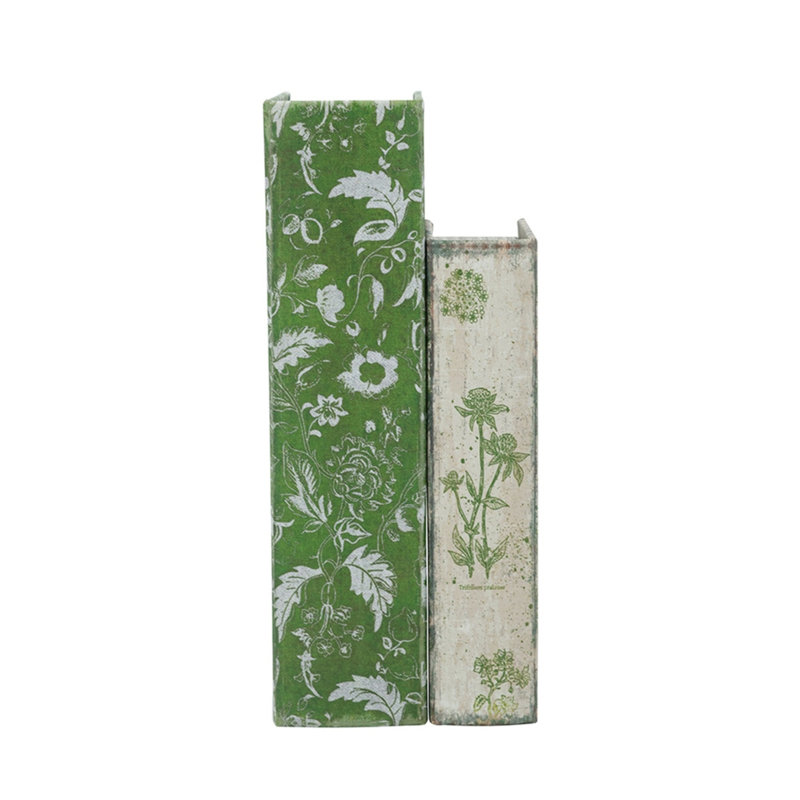 Ensemble de 2 boîtes à livres décoratives à motifs floraux botaniques, dissimulant des livres factices