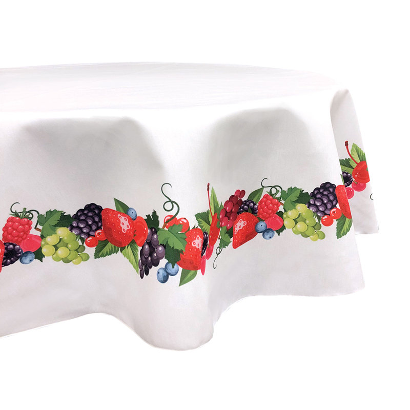 Avksenti Floral Round Wedding Tablecloth, Wedding White Roses Garland, 70" L x 70" W