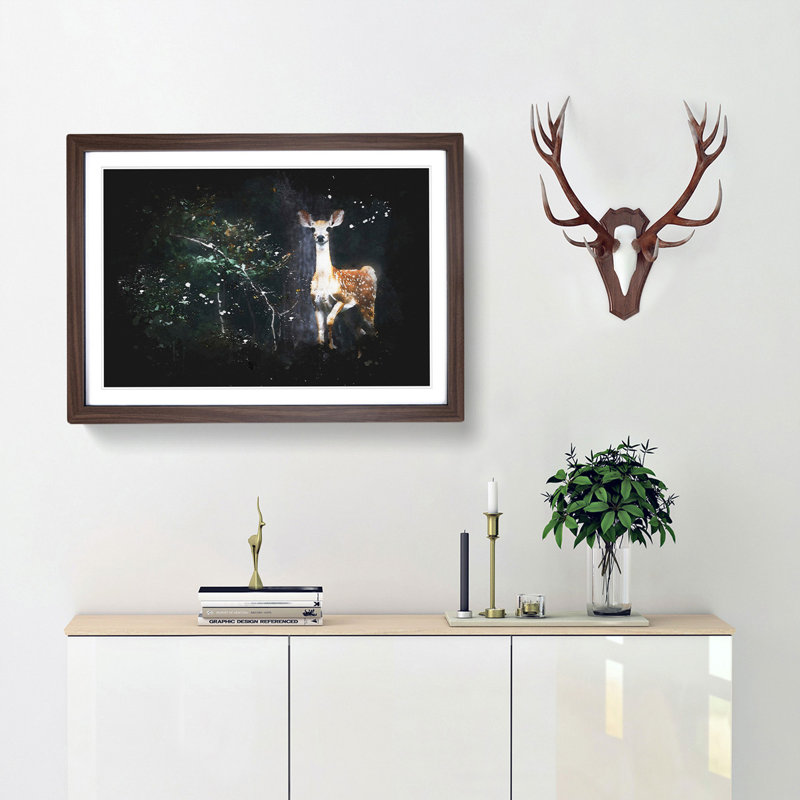 Curious Fawn - Framed Print, 24cm H x 33cm W x 2cm D, Walnut Framed