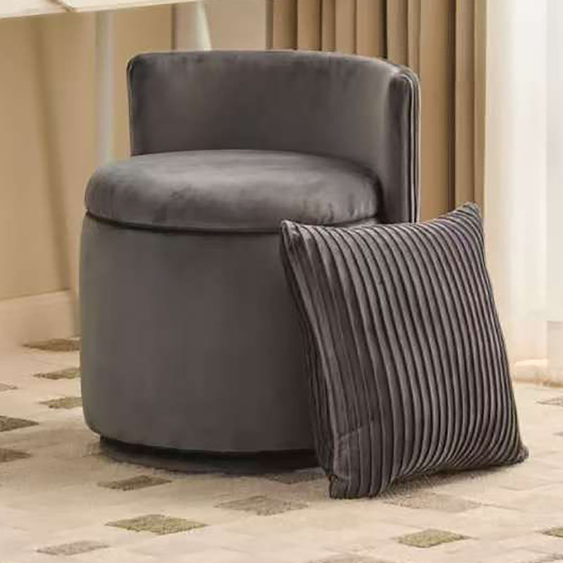 Velvet Vanity Chair With Storage, 360° Swivel Round Storage Ottoman With Pillows, No Assembly Modern Comfy Makeup Stool For Bedroom, Dressing, Living Room (grey)
