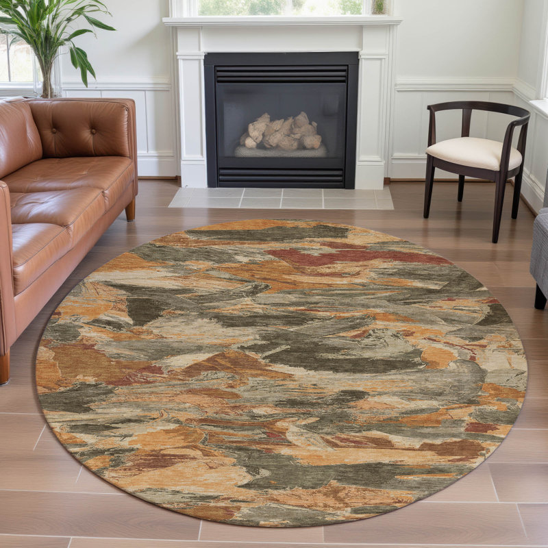 Premium Machine Washable Kumbhar AMF1344 Abstract Rug, Round 8'